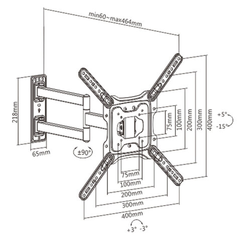 Кронштейн-крепление для ТВ настенный, до 35 кг. VESA 75х75-400х400, 32"-55", черный, SONNEN, 455946
