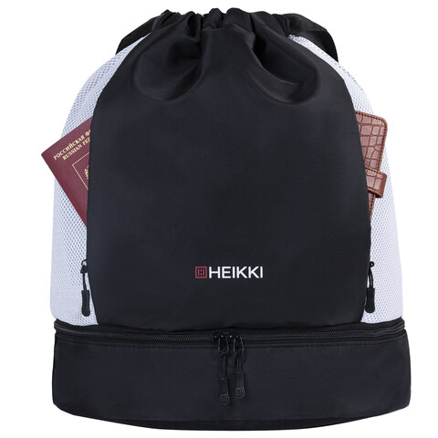 Рюкзак спортивный мешок HEIKKI ACTION (ХЕЙКИ) с отделением для обуви, вентилируемые стенки, 45х34 см, "Total black", 273455