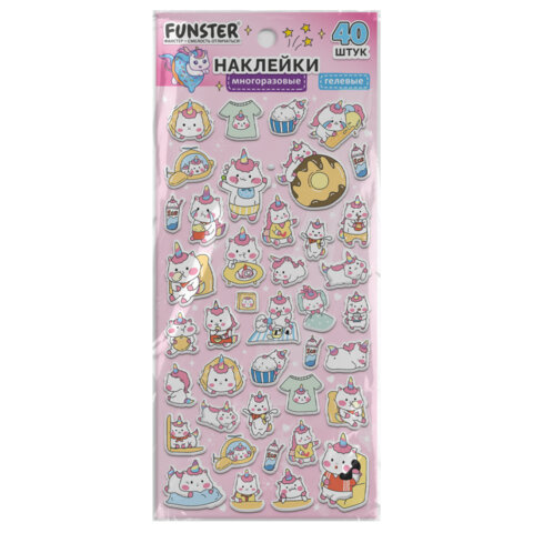 Наклейки гелевые "Зверяшки-обаяшки", 17,5х9 см, ассорти 12 видов, FUNSTER (ФАНСТЕР), 666085