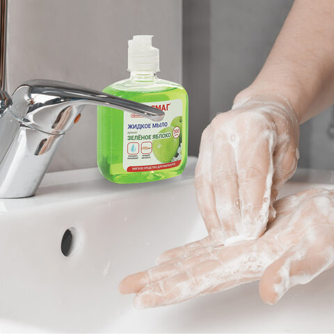 Мыло жидкое 300 г ОФИСМАГ, "Зеленое яблоко", флип-топ, 606778