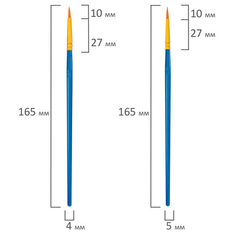 Кисти набор 10 шт., синтетика, синие, № 2/0-8 (Круглые; Овальные; Плоские; Лайнеры), WBZ (ВБЗ), 201085