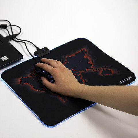 Коврик для мыши SONNEN "LIGHTING", резина+ткань, 350х270х4 мм, чёрный, 513316