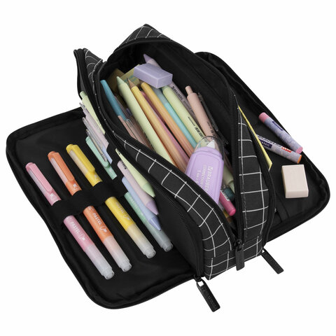 Пенал-органайзер BRAUBERG, 2 откидные планки, полиэстер, 23x9х7 см, "Checkered", 272316