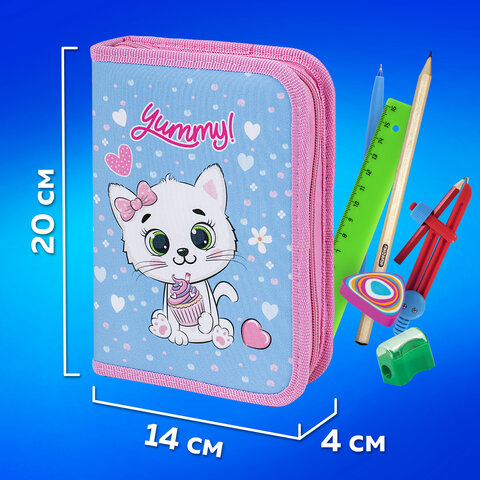 Пенал ПИФАГОР, 1 отделение, 2 откидные планки, полиэстер, 20х14 см, "Yummy Cupcakes", 271512