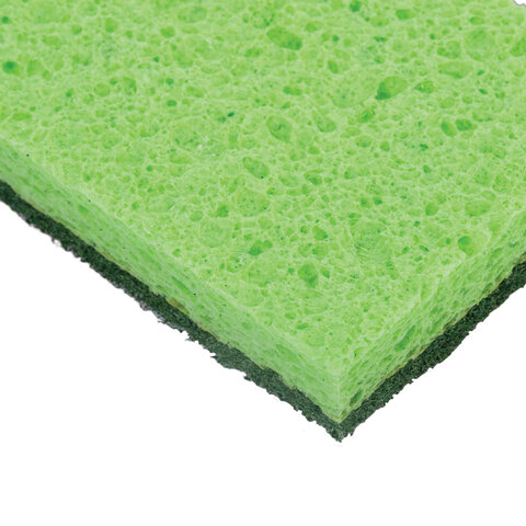 Губки для посуды 110х70х20 мм, ЦЕЛЛЮЛОЗНЫЕ + АБРАЗИВ, КОМПЛЕКТ 2 штуки, зеленые/зеленый абразив, LAIMA, 700258