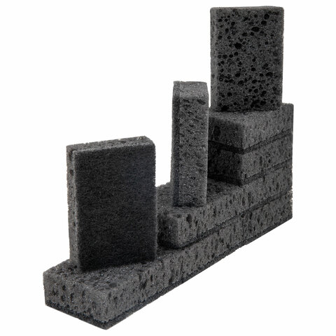 Губки для посуды 9,8х6,6х3 см, КОМПЛЕКТ 10 шт., SQUARE BLACK, КРУПНОПОРИСТЫЙ поролон с абразивным слоем, LAIMA, 608648