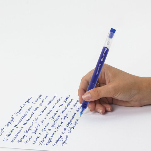 Ручка гелевая BRAUBERG "GL-2000", СИНЯЯ, японские чернила, длина письма 2000 метров, линия письма 0,35 мм, 144218