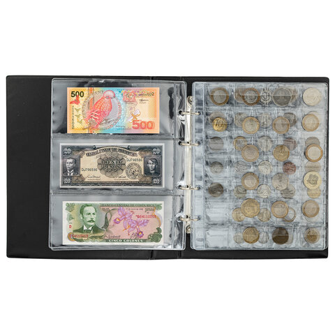 Альбом нумизмата для 297 монет и 6 бон (купюр) "OPTIMA", 230х270 мм, ПВХ, коричневый, STAFF, 238077