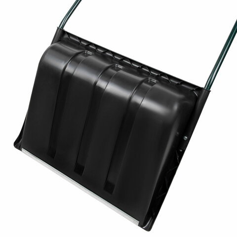 Лопата снеговая СКРЕПЕР 58х48 см пластиковый ЧЕРНЫЙ, алюминиевая планка, рукоятка 120 см, прочный, ГРАНДМАСТЕР, 700343