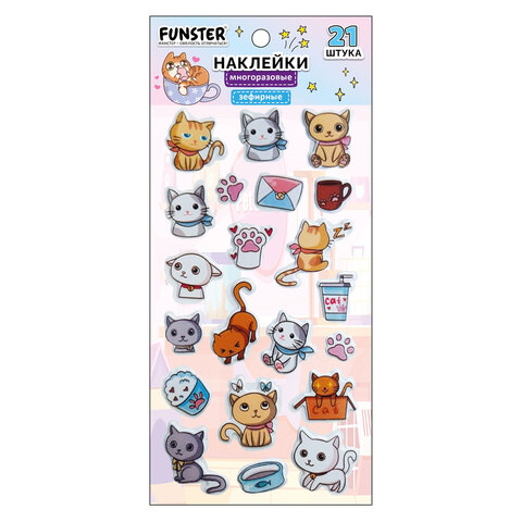 Наклейки зефирные "Котики", 18х9,5 см, ассорти 6 видов, FUNSTER (ФАНСТЕР), 666092