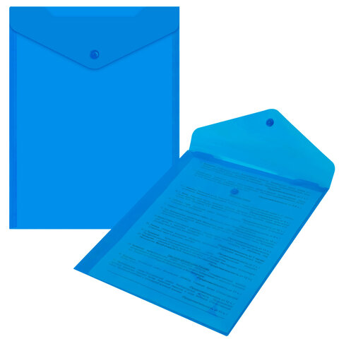 Папка-конверт с кнопкой прозрачная А4 BRAUBERG UNIVERSAL, вертикальная, синяя, 0,15 мм, 273076