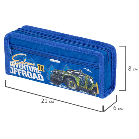 Пенал ЮНЛАНДИЯ ЮНИОР, 2 отделения, полиэстер, "Offroad", 21х8х6 см, 273813