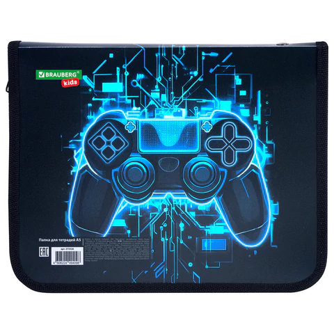 Папка для тетрадей BRAUBERG KIDS А5, 1 отделение, пластик, молния вокруг, "Digital gamepad", 273326