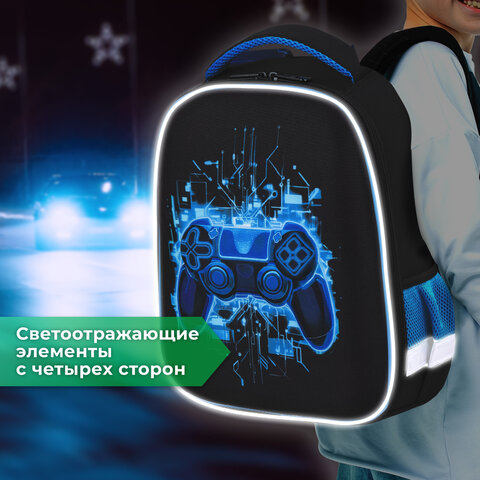 Ранец BRAUBERG KIDS START, 1 отделение, 2 кармана, Digital gamepad, 3D-панель, 35х26х13 см, 273152