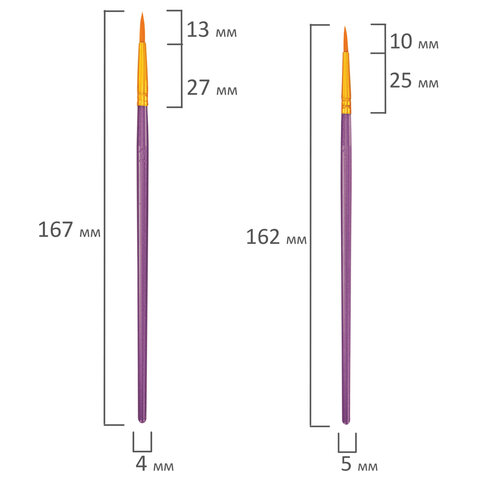 Кисти набор 10 шт., синтетика, фиолетовые, № 2/0-8 (Круглые; Овальные; Плоские; Лайнеры), WBZ (ВБЗ), 201086