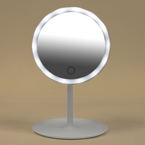 Зеркало настольное с LED-подсветкой для макияжа, диаметр 17 см, 3 режима свечения, аккумулятор 800 mAh, цвет белый, WBZ (ВБЗ), 609332