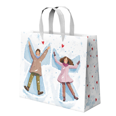 Пакет подарочный (1шт) новогодний, 26х13х32см, "Love story", фольга, ассорти, ЗОЛОТАЯ СКАЗКА, 592445