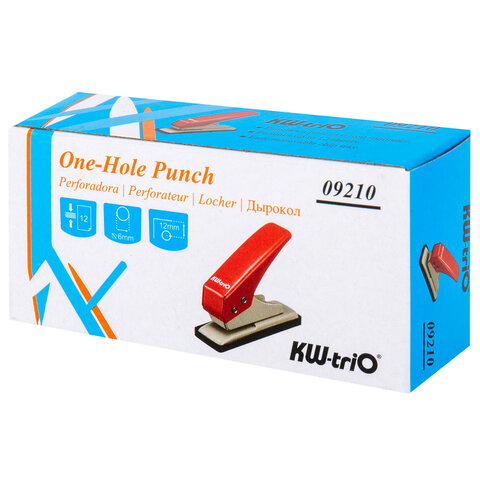 Дырокол на 1 отверстие KW-trio, до 12 листов, ассорти (красный, синий, зеленый), 921, -921