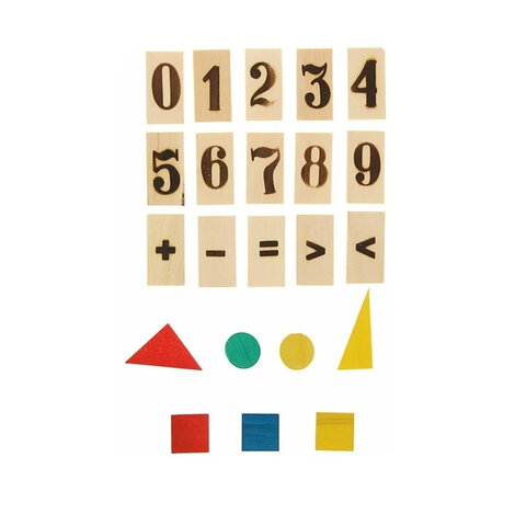 Касса цифр и счетного материала из натурального дерева "Учись считать", 128 предметов, пенал, С 515
