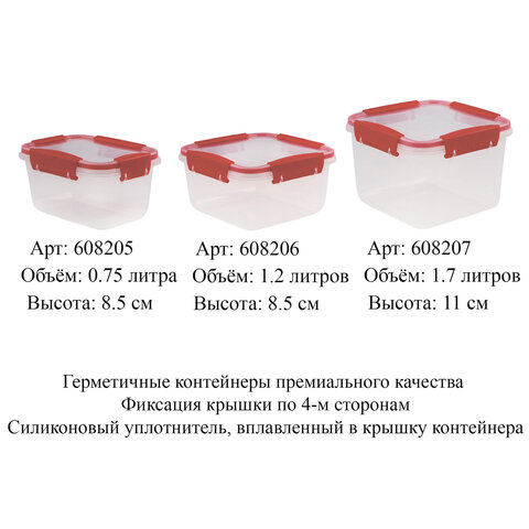 Контейнер с крышкой пищевой 1,7 л герметичный, BUTTERFLY, ланч бокс, 11х15,6х15,6 см, прозрачный, 4378559, 437855900