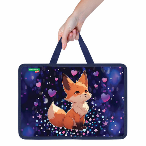 Папка на молнии с ручками BRAUBERG KIDS А4, 1 отделение, пластик, 100 мм, "Fairy fox", 273375