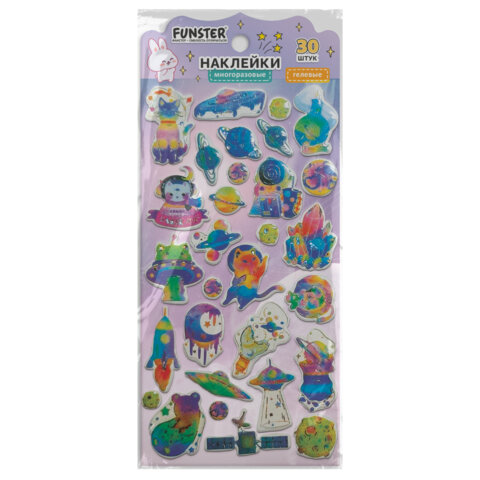 Наклейки гелевые "Красочное веселье", 17,5х9 см, ассорти 6 видов, FUNSTER (ФАНСТЕР), 666079