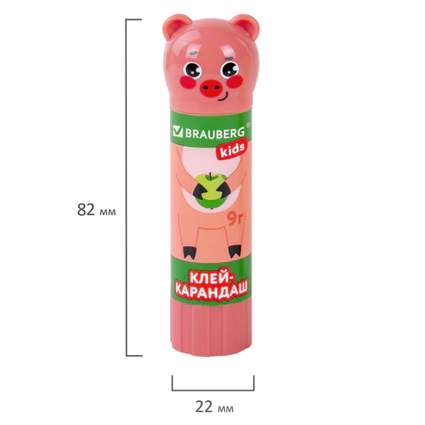Клей-карандаш "Зверята: кошка, мышка, хрюшка", 9 г, фигурный колпачок, BRAUBERG KIDS, 271138