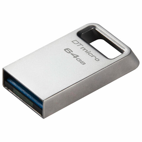 Флеш-диск 64 GB, KINGSTON DataTraveler Micro USB 3.2, металлический корпус, серебристый, DTMC3G2/64GB