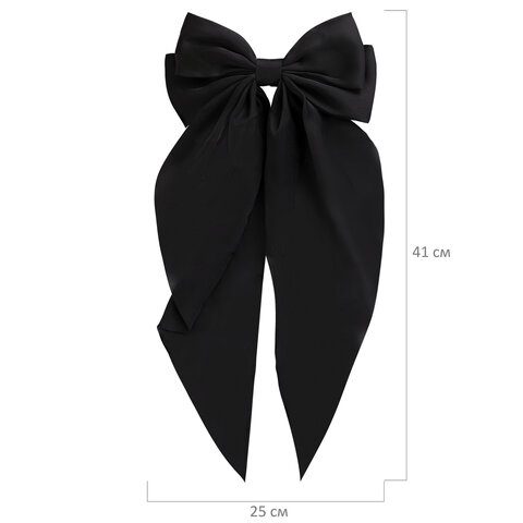 Заколка для волос баретте 25x41 см, с бантом и широкими хвостиками, чёрный, MONTE VITA (МОНТЕ ВИТА), 457112