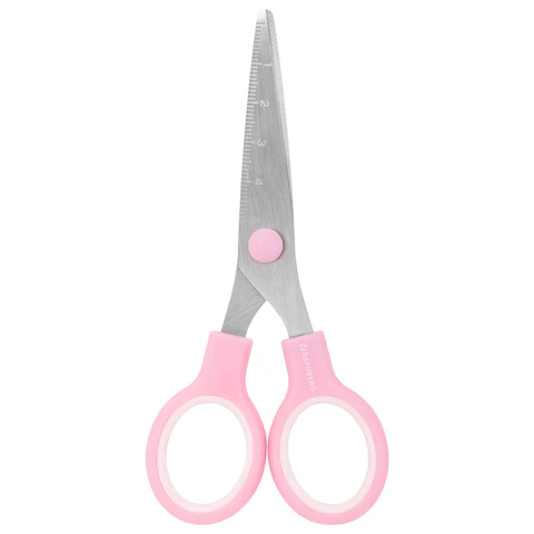 Ножницы BRAUBERG KIDS 130 мм, ручки розовые, закругленные лезвия с линейкой, 274063
