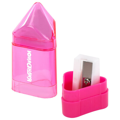 Точилка ЮНЛАНДИЯ "Карандашик", со стирательной резинкой, с контейнером, пластиковая, ассорти, 228440