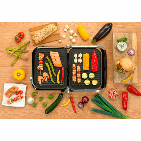 Электрогриль GORENJE GCG2100S, 2100 Вт, съемные панели, регулировка температуры, серебро/черный