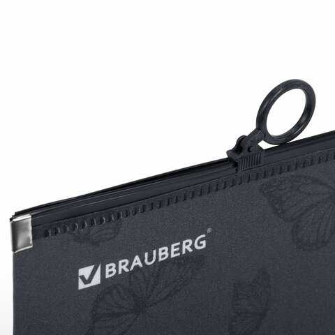 Папка для тетрадей BRAUBERG А4, 1 отделение, пластик, на zip-lock-молнии, "Neon butterflies", 272103