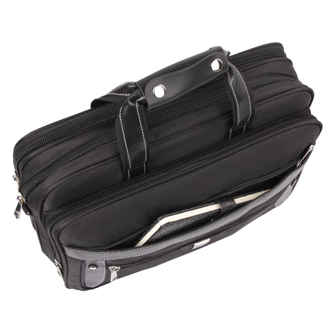 Сумка портфель BRAUBERG CARBON с отделением для ноутбука 15-16", 2 отделения, черная, 31х41х13 см, 240509