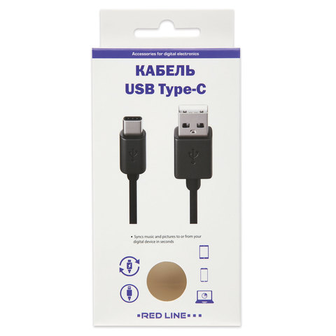 Кабель USB 2.0 AM – TypeC, 1 м, RED LINE, для подключения портативных устройств и периферии, черный, УТ000010553