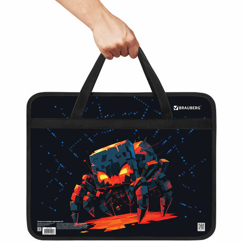 Папка на молнии с ручками BRAUBERG А4, 1 отделение, пластик, 80 мм, "Fire spider", 273374