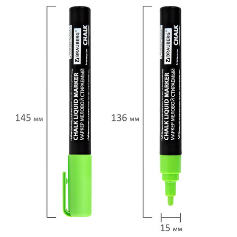 Маркер меловой CHALK LIQUID MARKER, ЗЕЛЕНЫЙ, 3 мм, стираемый, BRAUBERG "CHALK", 152587