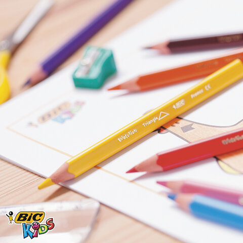 Карандаши цветные утолщенные BIC "Kids Evolution Triangle", 12 цветов, трехгранные, грифель 4 мм, 8297356, 82973511