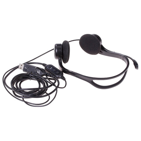 Наушники с микрофоном (гарнитура) LOGITECH PC 960, проводная, компьютерная, 2,4 м, стерео, USB, черная, 981-000100