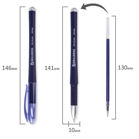 Ручка гелевая с грипом BRAUBERG "Impulse", СИНЯЯ, игольчатый узел 0,5 мм, линия письма 0,35 мм, 141182