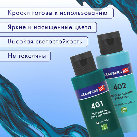 Краски акриловые для техники "Флюид Арт" (POURING PAINT), 4 цвета по 120 мл, Морские тона, BRAUBERG ART, 192240