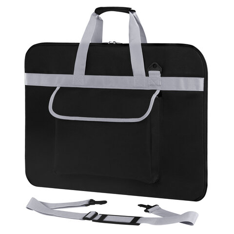 Сумка для художника СУПЕР РАЗМЕР А2+ (62 см х 45 см), чёрная, накладной карман, BRAUBERG ART CLASSIC, 272986