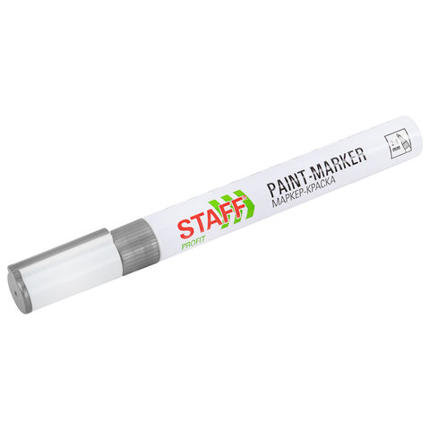 Маркер-краска лаковый (paint marker) 2-4 мм, СЕРЕБРИСТЫЙ, НИТРО-ОСНОВА, STAFF PROFIT, для любых поверхностей, 152580