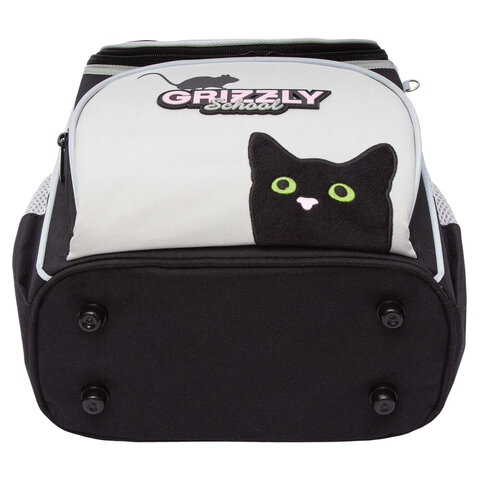 Ранец GRIZZLY анатомическая спинка, с мешком для обуви, для девочек, "BLACKY", серый, 33х25х13 см, RAm-584-1/2