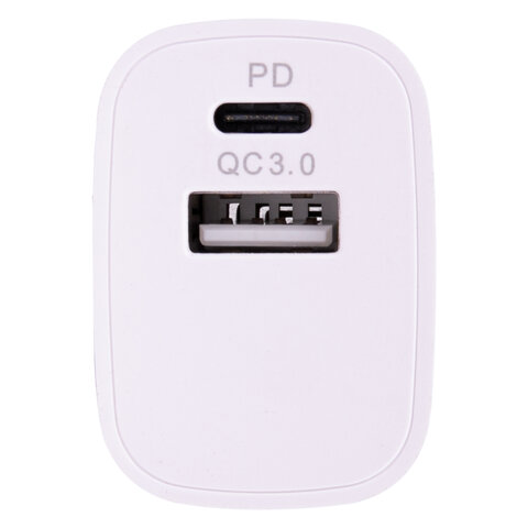 Зарядное устройство быстрое сетевое (220 В) SONNEN, USB QC 3.0 + Type-C PD 20 Вт, 3 А, белое, 455505