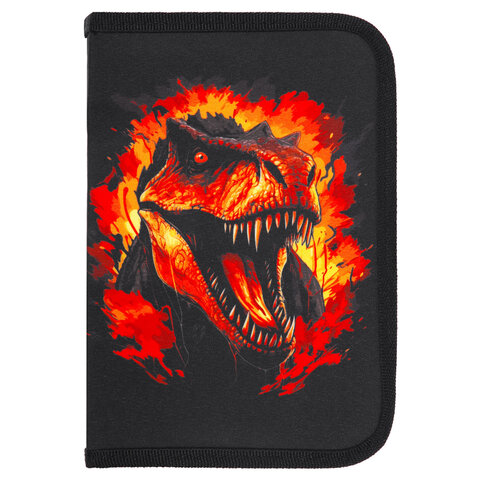 Пенал BRAUBERG с наполнением, 1 отделение, 1 откидная планка, 24 предмета, 21х14 см, "Fire dino", 273535