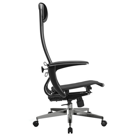 Кресло офисное МЕТТА "К-4-Т" хром, прочная сетка, сиденье и спинка регулируемые, черное