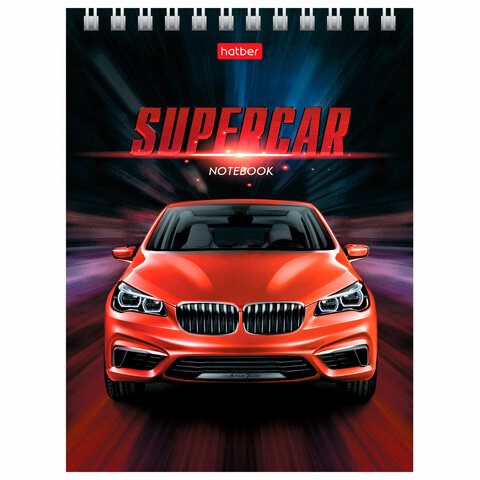 Блокнот МАЛЫЙ ФОРМАТ А6 110х145 мм, 40 л., гребень, лакированная обложка, клетка, HATBER, "Машины", 004666, 40Б6B1гр
