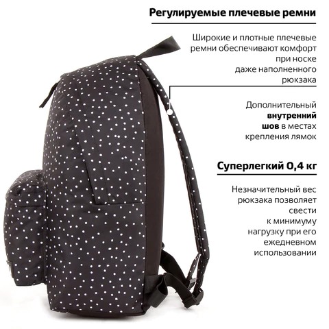 Рюкзак BRAUBERG СИТИ-ФОРМАТ универсальный, "Goroshek", черный в горошек, 41х32х14 см, 228845