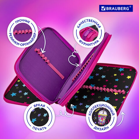 Пенал BRAUBERG, 3 отделения, полиэстер, 21х14 см, "Pop Style", 271550